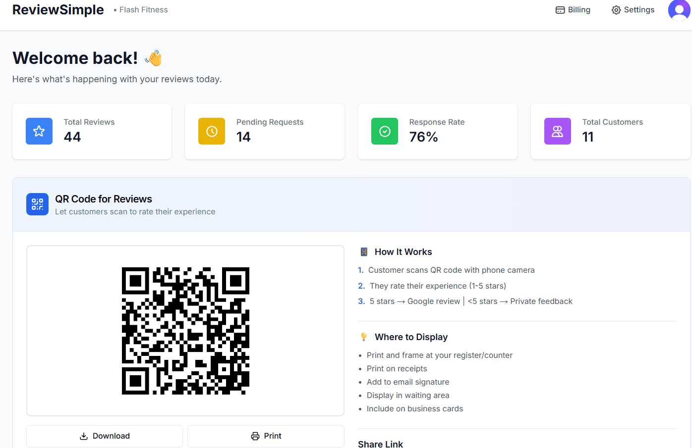 ReviewSimple Dashboard